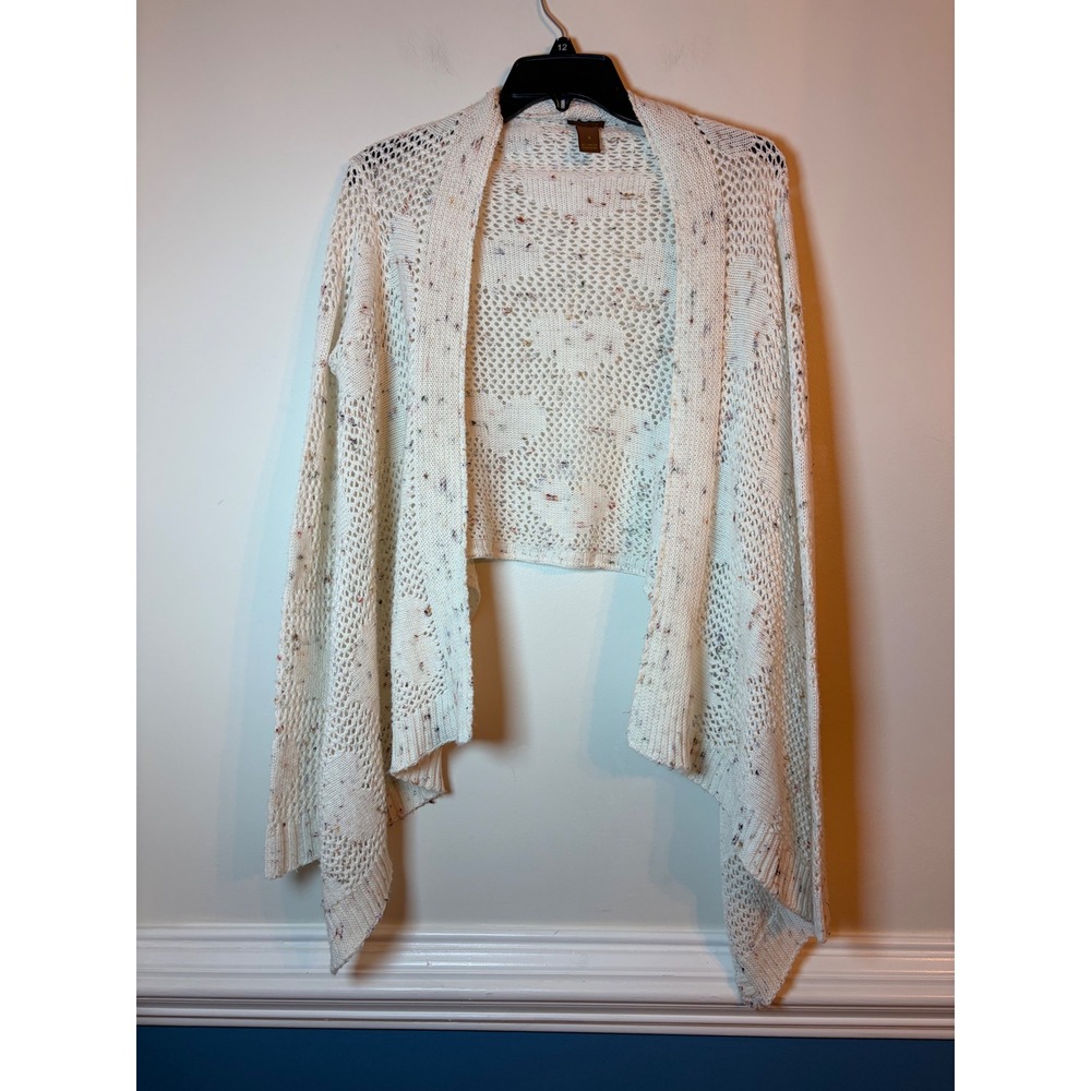 Copper Key Cardigan Women Size S Speckled Ivory Pointelle Knit Open Front Draped